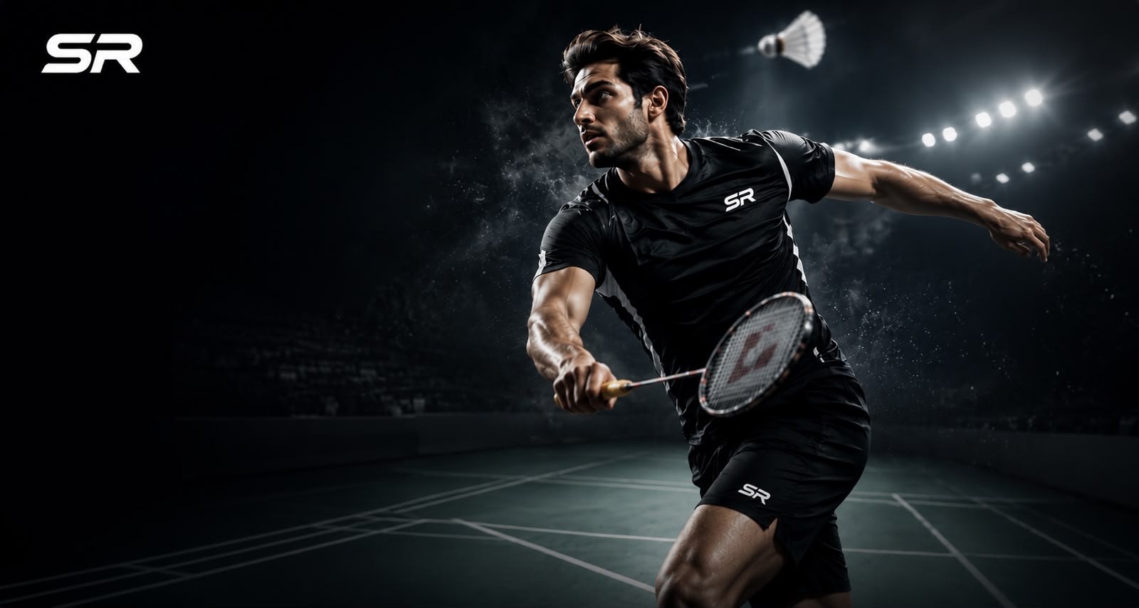 SmashNRun athlete on a floodlit indoor court