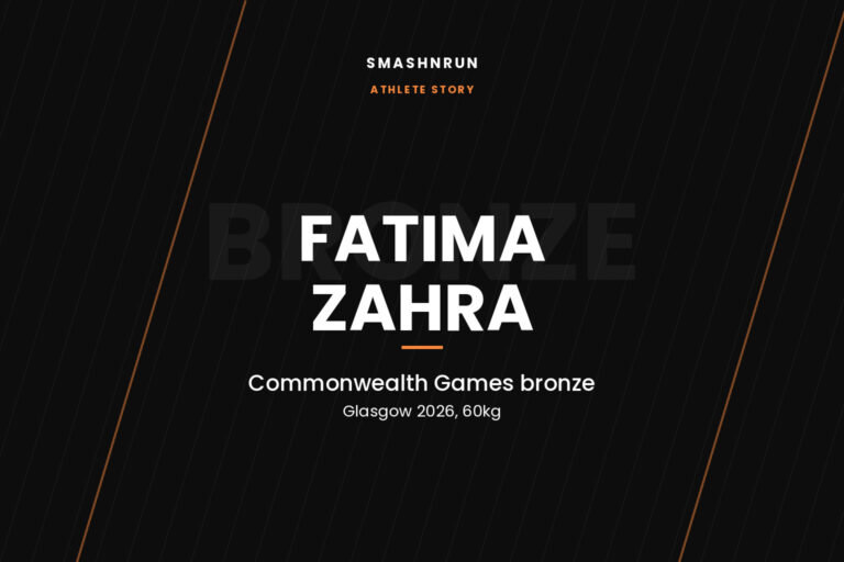 SmashNRun athlete story card, Fatima Zahra, Commonwealth Games bronze