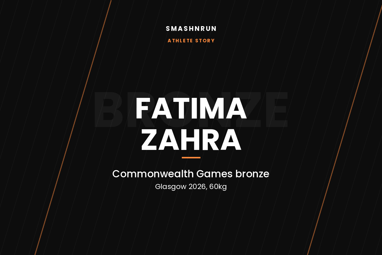 SmashNRun athlete story card, Fatima Zahra, Commonwealth Games bronze