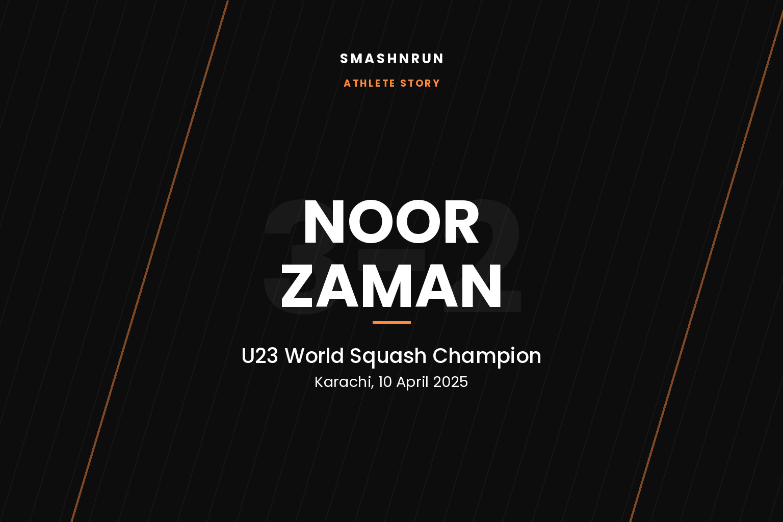 SmashNRun athlete story card, Noor Zaman, U23 World Squash Champion