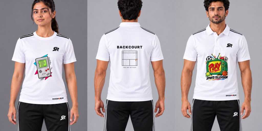 The Art of Play prints on the Shadow90 white polo and tee